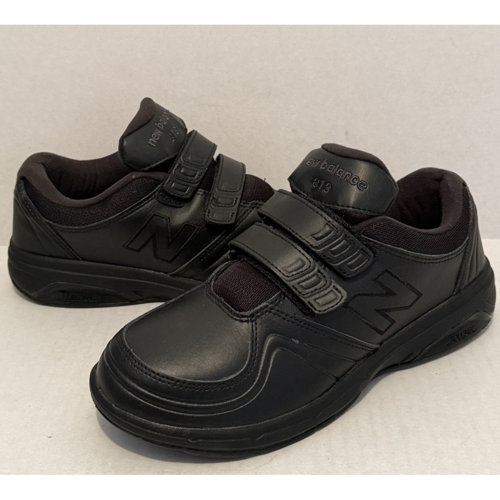 New Balance 813 Women 8 Black Leather Walking Shoes Hook & Loop WW813HBK